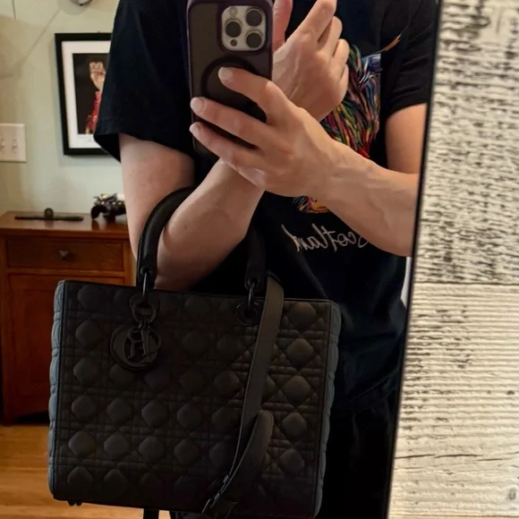 Christian Dior Ultra Matte Lady Dior Bag Cannage Quilt Calfskin Large Black - Picture 14 of 15